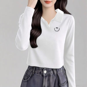 เสื้อยืดคอกลมแขนยาวหลวมๆ สำหรับผู้หญิง ฤดูใบไม้ผลิและฤดูร้อน 2025 ใหม่ แฟชั่น เสื้อเชิ้ตสีขาว ทรงหลวมๆ สำหรับผู้หญิง