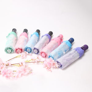 Transparent Fresh Floral Folding Automatic Umbrella
