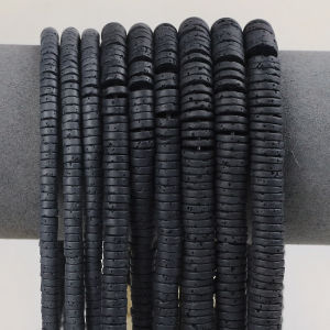 4/6/8mm Natural Black Lava Rock Stone Beads Flat Round Spacer Rondelle Loose Beads For Jewelry Making Bracelets DIY Accessories