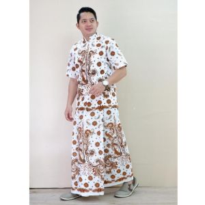 baju muslim kemeja koko pria setelan sarung celana batik solo full furing katun prima halus motif kris putih