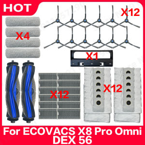 For ECOVACS X8 Pro Omni DEX 56 Spare Parts Main Side Brush Hepa Filter Rag Dust Bag Replacement Accessories