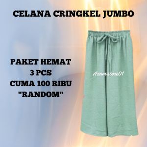 (PAKET HEMAT) BELI 1 DAPAT 3 CELANA PANJANG WANITA BAHAN CRINGKEL JUMBO BB 40-90KG PINGGANG TALI SERUT AKTIF HALUS & ADEM MURAH DAN TERLARIS