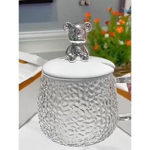 Cốc thuỷ tinh trong suốt cute uống nước có quai ly chịu nhiệt ly thuỷ tinh uống nước trà sữa cà phê ngũ cốc-HAUSE