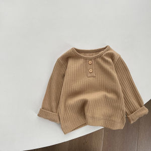 Spring Autumn Korean Style Pure Color Long Sleeve Boys T Shirt Casual Versatile Base Layer Shirt Baby Fashionable Top