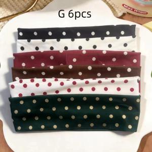 Hot Sale 2/6Pcs Retro Polka Dot Fabric Wide Hairband For Women Elegant Outdoor Wear Girls Sporty Yoga Headband