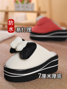 Dép Cotton Thủ Công Dày Mùa Đông Ấm Áp Đế Cao Gót Tăng Chiều Cao EVA Chống Trượt Chống Thấm Nước Cho Nữ Dép Bệt Mùa Đông