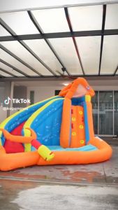 Inflatable Castle Double Slide Bouncy Play Castle Childrens Outdoor Slide Water Jet Joy Playground