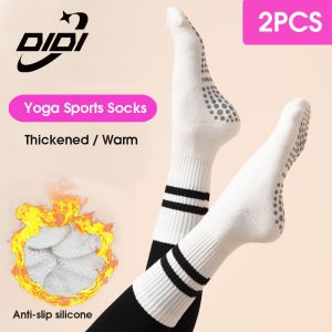 DIDI 2PCS Sports Socks Cotton Mid-tube Bottom Professional Non-slip Silicone Indoor Fitness Socks Gym Dance Pilates Yoga Socks