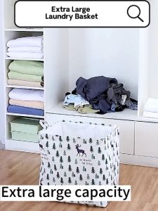 Ready Stock Extra Large 100/150L Waterproof Foldable Big Size Laundry Basket with Cover with Handle Bucket Box Container Bag Storage Organizer Household Bedroom Bathroom Toilet Dirty Clothes Clothing Dobi Washing Machine Flower Animal Black Yellow Pink