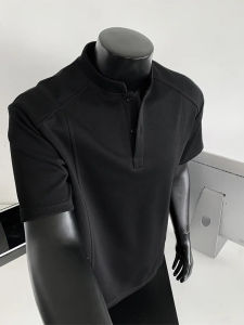 Cleanfit Black American Style Polo Shirt คอโปโลแขนสั้นสีดำ ทรงหลวม ทรงปกติ ฤดูร้อน 2025 แฟชั่น