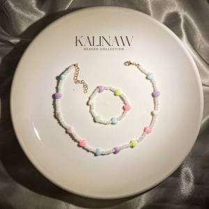 KALINAW Cute Heart Candy Colored Pastel Necklace & Bracelet Set for Kids