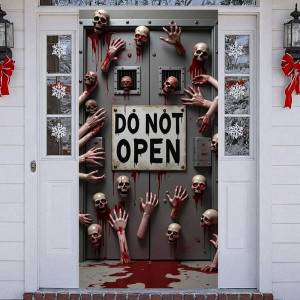 Halloween Door Cover Banner DO NOT OPEN Sign Scary Theme Decor for Halloween Horror Party Spooky Witch and Zombie Theme Wall D