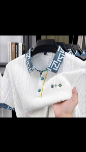 Áo Polo Nam Dệt Kim Hình Thêu Ở Ngực Sang Chảnh Kết Hợp Cổ Hoa Văn Họa Tiết Độc Lạ - Big Size 90kg