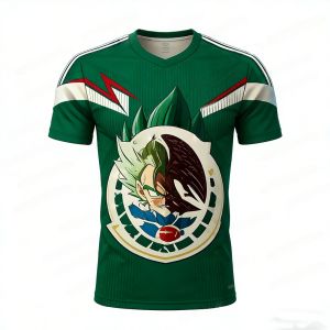 Bandai | 2026 Summer Dragon Ball Vegeta "Mexico 17" Football Theme 3D Embroidered Breathable T-Shirt for Adults and Parents Clothing