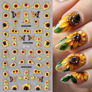 1Pcs 5D Embossed Sunflower Nail Stickers Yellow Floral Daisy French Nails Decals for Women Summer Vacation Daily Manicure Decor