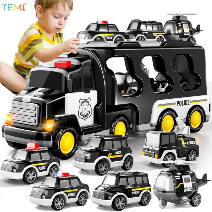 TEMI Police Truck Toys for Toddler 7in1 Friction Power Emergency