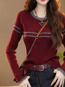 Slim Fit round Neck Knitted Base Shirt Womens Sweater New Fashion Autumn Winter Long Sleeve Inner Wear Top Korean Style Commute
