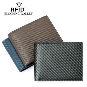 Royal Bagger Genuine Cow Leather Men Short Wallet Carbon Fiber Pattern RFID Block Cowhide Wallets Business Card Holder Purse