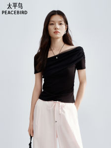 PEACEBIRD | Summer New Mesh Splicing Off-Shoulder T Shirt