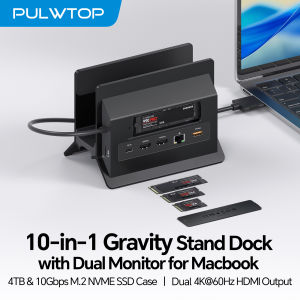 PULWTOP MacBook Docking Station with 2 HDMI 4K 60Hz USB A/C 10Gbps PD Ethernet SD/TF for MacBook Pro/Air M3/M4/M5