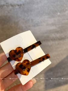 New Leopard Print Heart Shaped Side Hair Clip Womens Fashionable Commuting Duckbill Clip Retro Style Acrylic Edge Clip