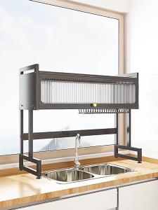 RISE Dustproof Dish Rack Metal Kitchen Organizer Door Multi-functional Sink Rack Metallic Dish Cabinet Rack