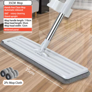 Lazy Mop 42cm Hand-free Washable Foldable Storage 360°Spinning Mop self-Twisting Cleaning Mop with 2Pcs Cloth
