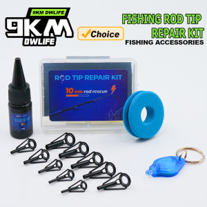 9KM Fishing Rod Tip Repair Kit 10pcs Rod Building Guide with Sand Paper Wrapping Thread for Saltwater Freshwater