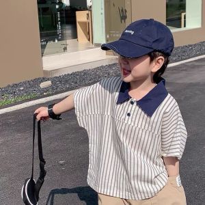 Boys Short Sleeve Shirt Thin Stripe Half Sleeve Summer New Fashion Childrens Boy Light Weight Cool Top Korean Style Kids Clothing