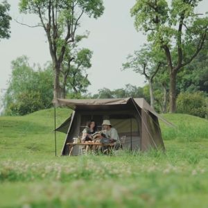 Naturehike VILLAGE Series 6.0 Gen 2 Fast Build Automatic Cabin Style Tent 6m² Space for 4 Person Waterproof Quick Open Glamping Camping Large Canopy Area New Ti Black Sunscreen Coating Nature Hike 6 Ridge Roof Village6