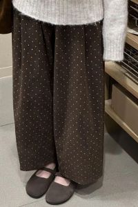 Quần Ống Rộng Kẻ Sọc Cỡ Lớn Cạp Cao Mùa Thu Đông Quần Dài Thường Ngày Cho Nam Quần Ống Rộng Vải Nhung Kẻ