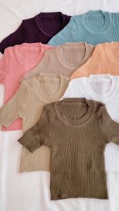 DNEMNLPH Sophie Knitted Top - Trendy Korean Inspired Bangkok Crop Sleeves Basic Plain Casual Elegant Office Stretchable