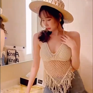 🦋 NLONKE Bikini Knitted Swimwear Top Hollow-out Sweet Halter Small Camisole Crochet Top For Women