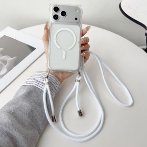 Shockproof Strap Case For iPhone 17 Pro Max Air 16 15 14 13 12 16Pro Wireless Magnetic Crossbody Lanyard Cord Transparent Cover
