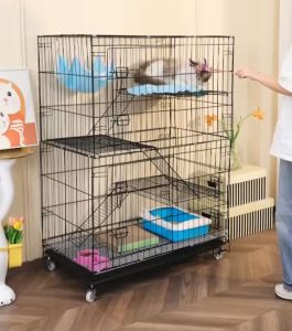 4 Layer Cat Cage with Litter Box Foldable Easy Assemble Cage for Cat Affordable 3 Layer with Wheels Easy Assemble Foldable with Wheel Pet Furniture