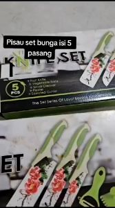 Flash Sale Pisau Dapur Set 5in1 Motif Bunga Flower Cantik Kitchen Knife Set Super Tajam Stainless Peralatan Dapur