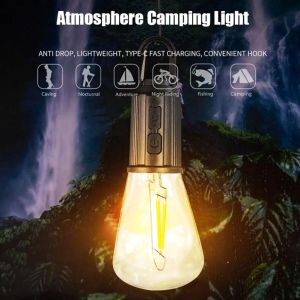 Portable Camping Light Bulb Rechargeable Emergency Work Light for Camping Type-C Rechargeable LED Lamp 3 Lighting Modes Emergency Light Outdoor Hanging Camping Lamp with Hook Camping Essentials Lanterns Waterproof Vintage Ambience Light Bulbs for Emergenc