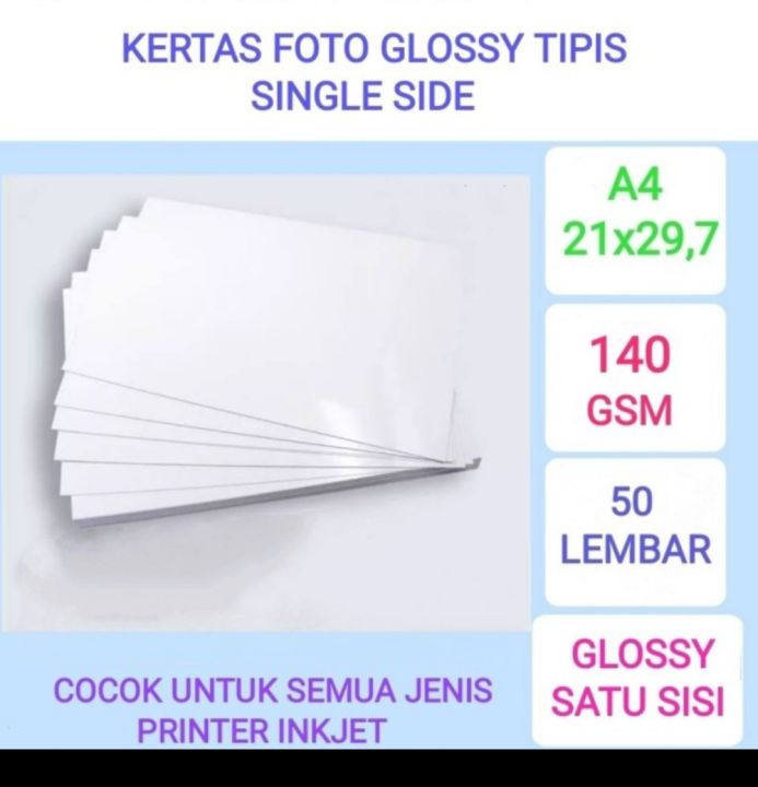 kertas foto glossy 140 GSM isi 50 lembar A4 /kertas foto tipis 140 gram