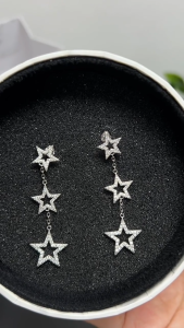 MILLENNE Made For the Night Graduated Star Dangler Cubic Zirconia White Gold Drop Earrings with 925 Sterling Silver (MLP-01)