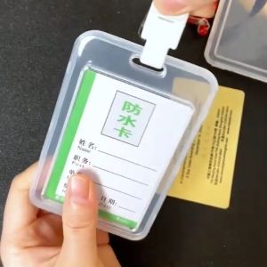 BI Name Tag Id Card Transparant Gantungan Kartu Nama Plastik Vertical Lanyard Potrait Motif Polos S099