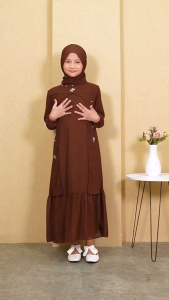 MOELYN - GAMIS ANAK Satu Set Zhena Dress Gamis LEBARAN Ceruty Babydoll Payet Mutiara Termurah