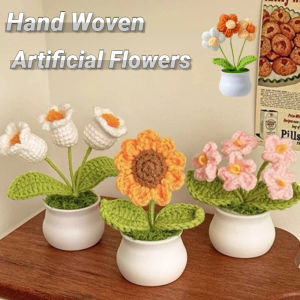 Weaving Plush Flowers Sunflower Small Potted Bell Orchid Desktop Decoration Ornament Gift