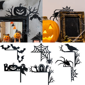 Halloween Door Corner Sign Decor Wood black Pumpkin Spider Web Bat Ornaments for Halloween Party Home Door Frame Decoration