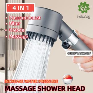 {Singaporean seller} Bathroom Water Saving Shower Head 3 Modes Adjustable High Pressure Shower One-Button Water Stop Handheld Shower Head