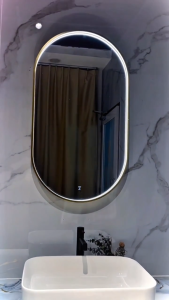 GLOREX (50x90cm) 3 Colour LED (Hand Motion) LED Smart Mirror Bathroom Mirror Cermin Oval Cermin LED Vanity