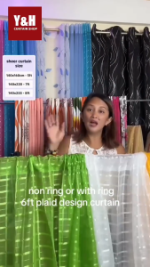 【Mall quality】New Aesthetic Grid Design Sheer Curtain No Ring Lattice Design for Window Voile Lace Home Decor 5ft 6FT 3 in 1 Set DIY