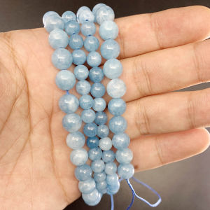 Hạt Đá Agate Aquamarine Tự Nhiên Hình Tròn Rời Dùng Làm Phụ Kiện Trang Sức Tự Làm Vòng Tay 1 Sợi Kích Thước 4/6/8/10/12mm