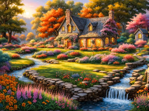Huacan New Arrivals 2026 DIY Diamond Painting Countryside Streamside Cabin Diamond Mosaic Landscape Art Picture Of Rhinestones