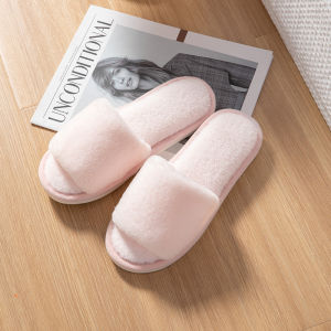 Trendy Furry Slippers Indoor Air Conditioner Warmth Room Cute One-Strap Plush Slippers Women Spring Low Heel Flat Bottom PVC