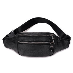 Leather Crossbody Bag Mens Litchi Pattern Genuine Cowhide Wallet Waterproof Mobile Phone Pouch Waist Pack for Casual Use